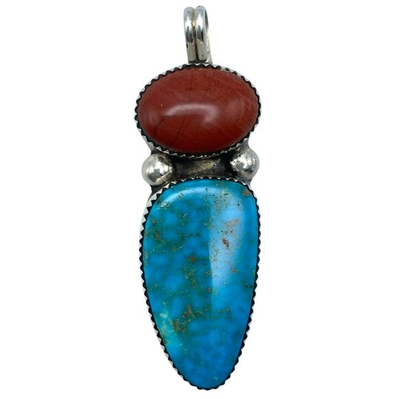 Vintage San Felipe Pueblo Jenn Garcia Spiny Oyster Turquoise Earrings Pendant - Picture 3 of 8